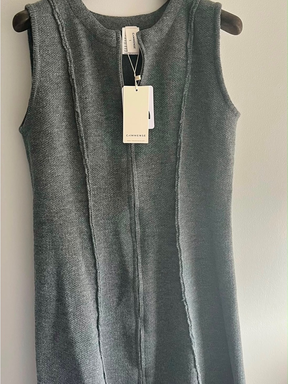 Commense Gray Sleeveless Knit Zip-Front Dress